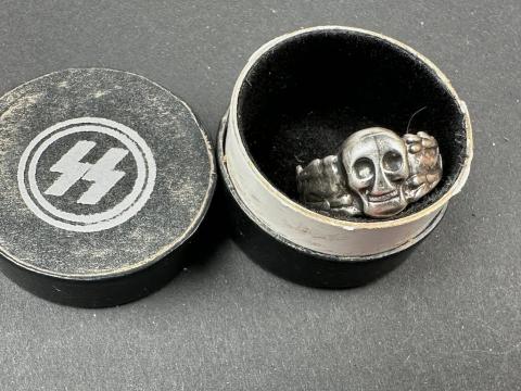 WW2 German Nazi WAFFEN SS TOTENKOPF skull silver ring in honour case himmler genuine