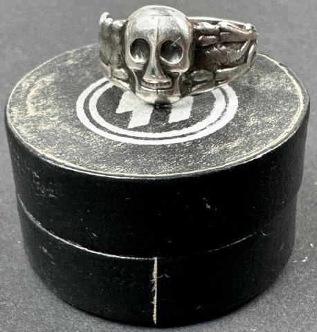 WW2 German Nazi WAFFEN SS TOTENKOPF skull silver ring in honour case himmler genuine
