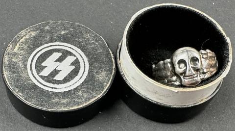 WW2 German Nazi WAFFEN SS TOTENKOPF skull silver ring in honour case himmler genuine