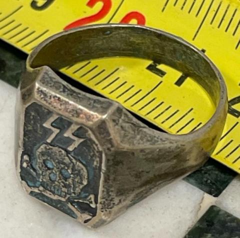 WW2 German Nazi WAFFEN SS TOTENKOPF skull silver ring original genuine
