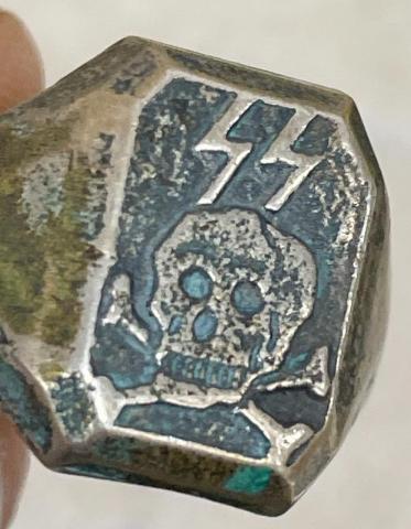 WW2 German Nazi WAFFEN SS TOTENKOPF skull silver ring original genuine