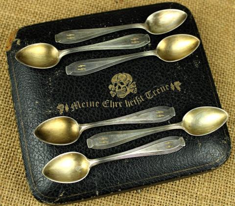original Waffen SS silverware german WMF case skull totenkopf panzer tk