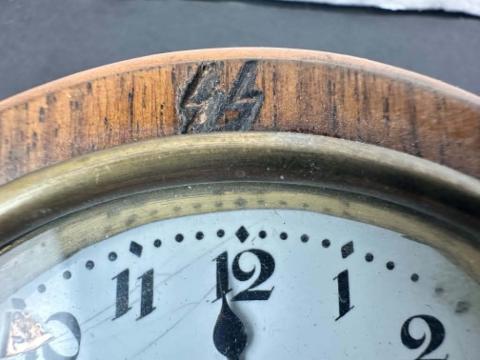 WW2 GERMAN NAZI WAFFEN SS TOTENKOPF WOODEN DESKTOP CLOCK WITH SS RUNES DAGGER MOTTO AND SS EAGLE