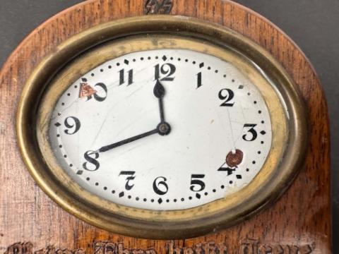 WW2 GERMAN NAZI WAFFEN SS TOTENKOPF WOODEN DESKTOP CLOCK WITH SS RUNES DAGGER MOTTO AND SS EAGLE