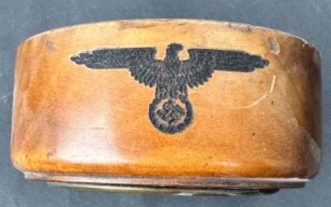 WW2 GERMAN NAZI WAFFEN SS TOTENKOPF WOODEN DESKTOP CLOCK WITH SS RUNES DAGGER MOTTO AND SS EAGLE