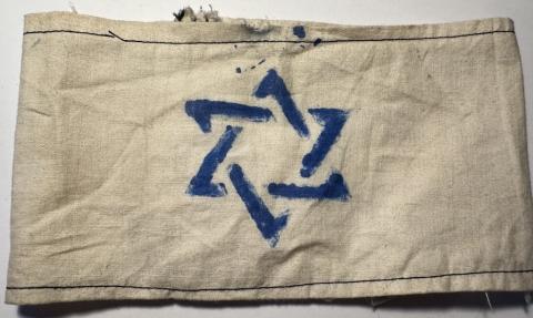 authentic original WORN POLAND WHITE ARMBAND blue STAR OF DAVID Jew Jewish