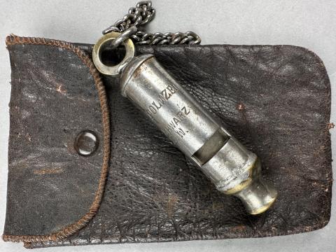 AMAZING WAFFEN SS Gestapo Polizei Police whistle in etui named Deutsch Berlin with iron cross