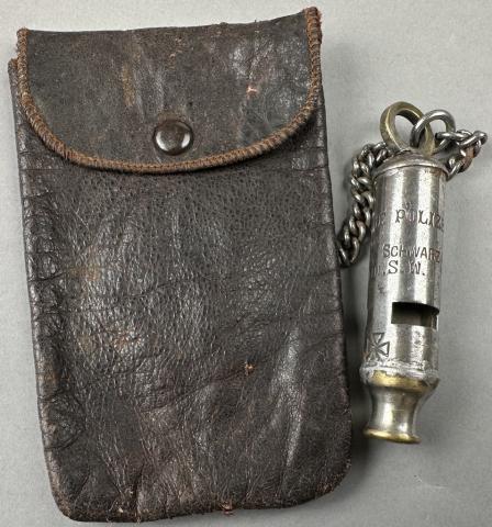 WAFFEN SS Gestapo Polizei Police whistle in etui named Deutsch Berlin with iron cross