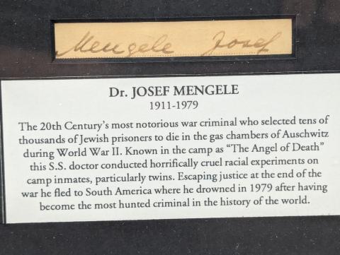 AUSCHWITZ DOCTOR Waffen SS DOCTOR JOSEF MENGELE AUTOGRAPH hand made signature photo in frame with COA