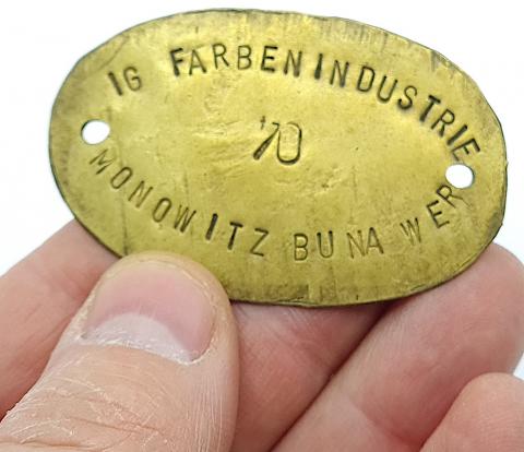 AUSCHWITZ III Monowitz I.G Farben industries Forced Labour metal ID