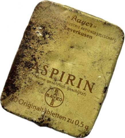 AUSCHWITZ III MONOWITZ IG FARBEN INDUSTRY BAYER empty ASPIRIN can war period with paper inside