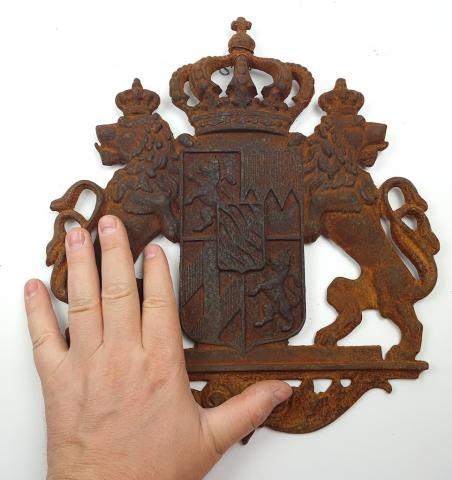 CASTLE OLD COAT OF ARMS NOBLY LIONS CROWN BAVARIA GERMANY ANTIQUE metal