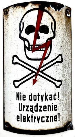 Concentration camp AUSCHWITZ BIRKENAU fences achtung minen skull metal sign