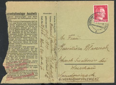 Concentration camp AUSCHWITZ feldpost letter enveloppe sent to GENERALGOVERNMENT