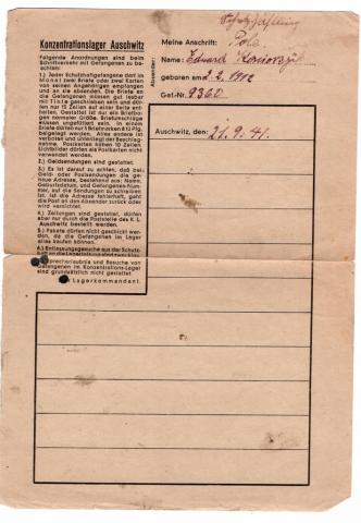 Concentration Camp AUSCHWITZ inmate letter feldpost stamped Pole 1941
