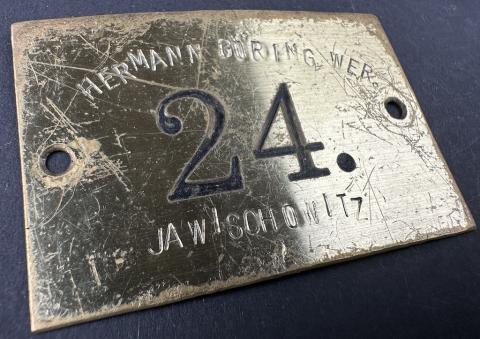 Concentration Camp AUSCHWITZ subcamp JAWISCHOWITZ Hermann Goering Goring forced labor werk plate id