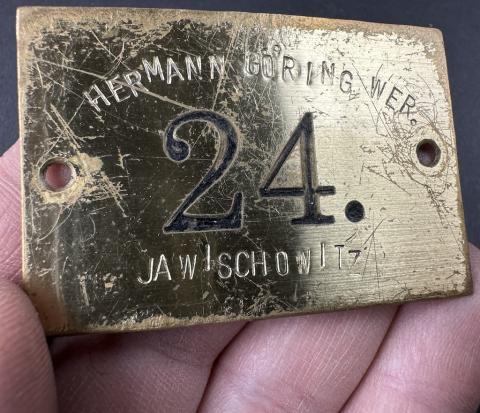 Concentration Camp AUSCHWITZ subcamp JAWISCHOWITZ Hermann Goering Goring forced labor werk plate id