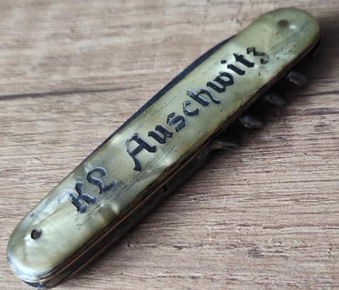 Concentration camp AUSCHWITZ Waffen SS Totenkopf GUARD commemorative pocket knife