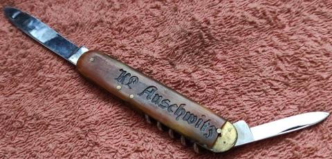 Concentration camp AUSCHWITZ Waffen SS Totenkopf guard pocket knife KL AUSCHWITZ Zyklon B opener