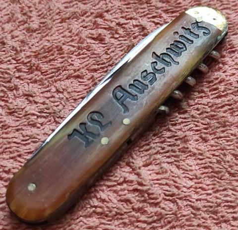 Concentration camp AUSCHWITZ Waffen SS Totenkopf guard pocket knife KL AUSCHWITZ Zyklon B opener
