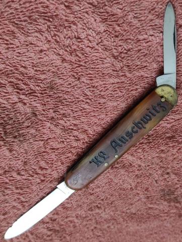 Concentration camp AUSCHWITZ Waffen SS Totenkopf guard pocket knife KL AUSCHWITZ Zyklon B opener