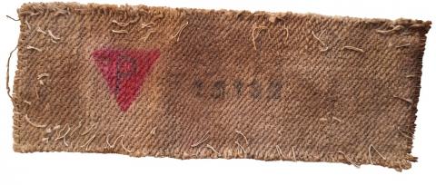 Concentration camp inmate PATCH ID with political RED TRIANGLE Poland uniform jacket
