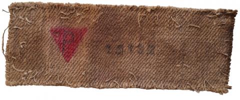 Concentration camp inmate PATCH ID with political RED TRIANGLE Poland uniform jacket