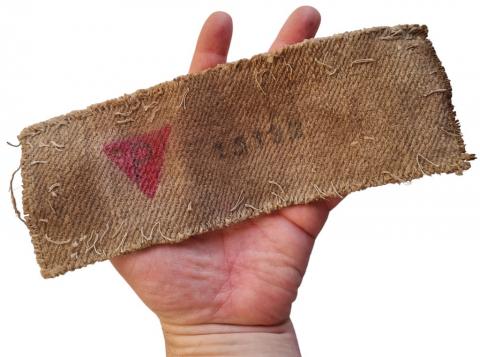 Concentration camp inmate PATCH ID with political RED TRIANGLE Poland uniform jacket