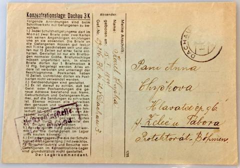 Concentration Camp KL KZ DACHAU inmate feldpost letter Holocaust