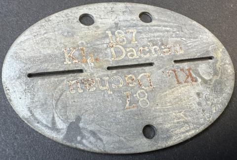 Concentration camp KL KZ DACHAU Waffen SS Totenkopf guard dogtag dog tag metal ID