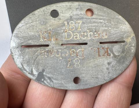 Concentration camp KL KZ DACHAU Waffen SS Totenkopf guard dogtag dog tag metal ID