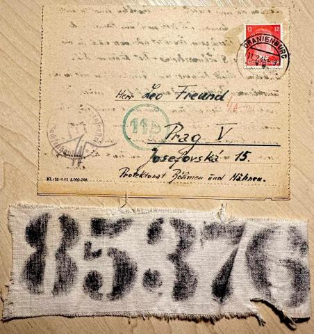 Concentration Camp KZ KL Sachsenhausen Oranienburg 1945 inmate uniform patch ID matched feldpost LETTER