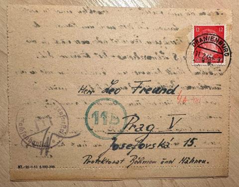 Concentration Camp KZ KL Sachsenhausen Oranienburg 1945 inmate uniform patch ID matched feldpost LETTER