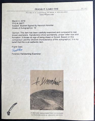 original genuine WAFFEN SS BOOK HEINRICH HIMMLER HANDMADE SIGNATURE autograph signed COA