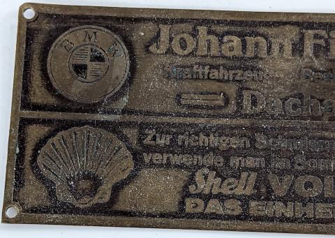 Forced Labor BMW SHELL waffen werke machine metal plate RARE