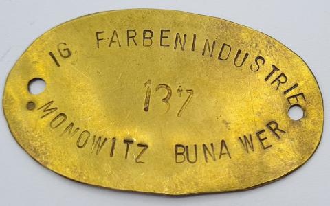 FORCED LABOR IG FARBEN AUSCHWITZ III MONOWITZ plate inmate ID