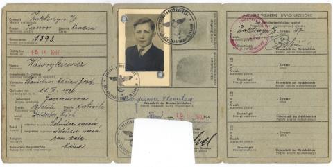 KRAKOW Forced Labour General Government photo ID Kennkarte with Third Reich Swastika stamps