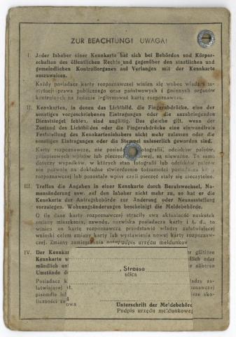 KRAKOW Forced Labour General Government photo ID Kennkarte with Third Reich Swastika stamps