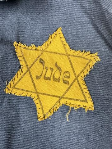 Ghetto WORN jacket with a STAR OF DAVID JUDE Jew Jewish Holocaust patch getto LODZ