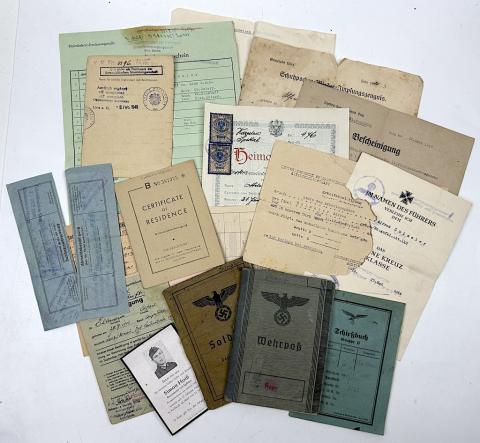 GROUPING Documents and ID from one soldier Panzer division Soldbuch Wehrpass iron cross award etc