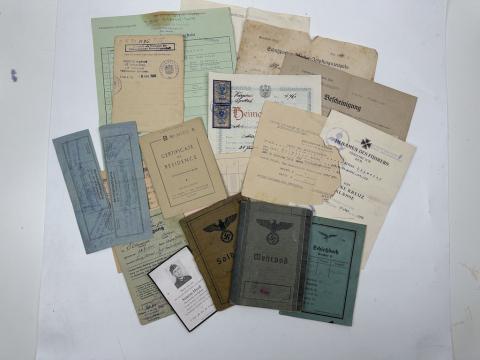 GROUPING Documents and ID from one soldier Panzer division Soldbuch Wehrpass iron cross award etc