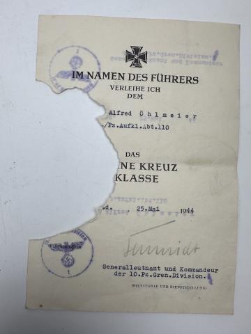 GROUPING Documents and ID from one soldier Panzer division Soldbuch Wehrpass iron cross award etc