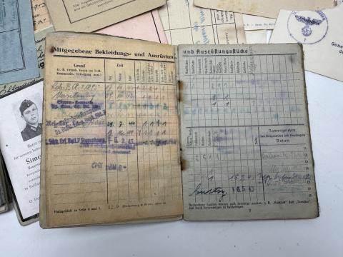 GROUPING Documents and ID from one soldier Panzer division Soldbuch Wehrpass iron cross award etc