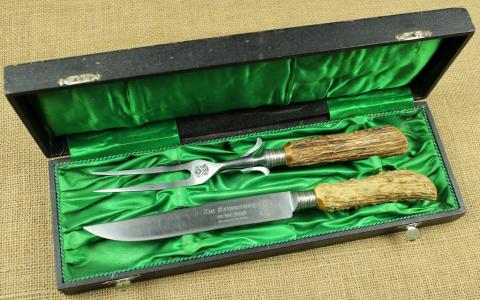 Hermann Goering personal house CARINHALL hunting trophee Jagerschaft meat set deer horn case silverware