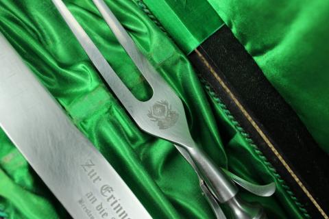 Hermann Goering personal house CARINHALL hunting trophee Jagerschaft meat set deer horn case silverware