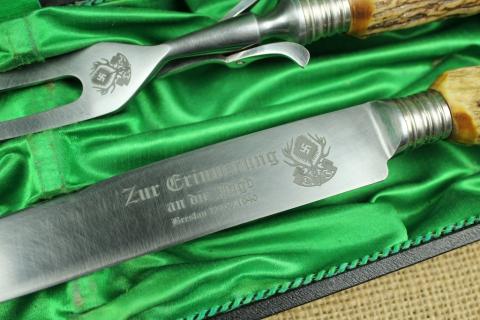 Hermann Goering personal house CARINHALL hunting trophee Jagerschaft meat set deer horn case silverware