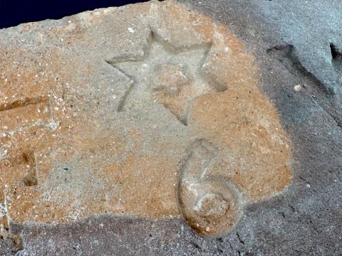 Holocaust Jewish synaguoge in Prague brick part with STAR OF DAVID from demolition Holocaust Jewish synaguoge in Prague brick part with STAR OF DAVID from demolition
