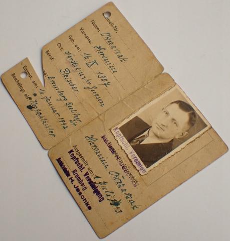 Holocaust Werk Ausweis Bromberg Polish forced labour ID with photo stamped