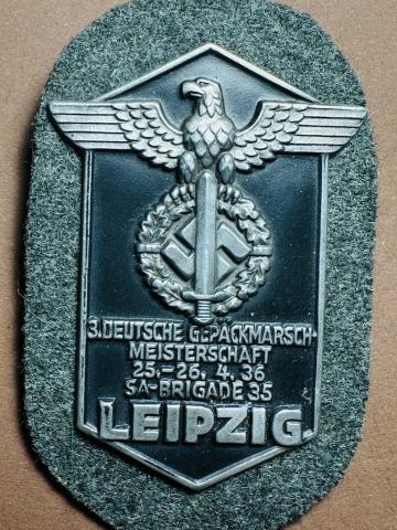 LEIPZIG SA Brigade 1935 1936 early paramilitary Third Reich shield badge award