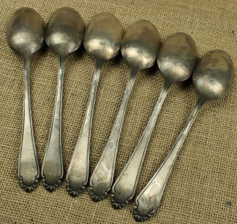 LISTED Waffen SS Totenkopf skull set of 6 SS TK spoons silverware marked in case with SS runes